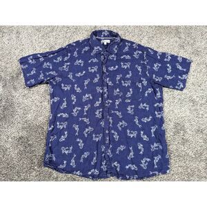 Peter‎ Millar Shirt Mens Large Blue AOP 100% Linen Hawaiian Lightweight Camp